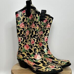 NOMAD Yippy Rose Leopard Western Rain Boots Size 8 Cowboy Cowgirl